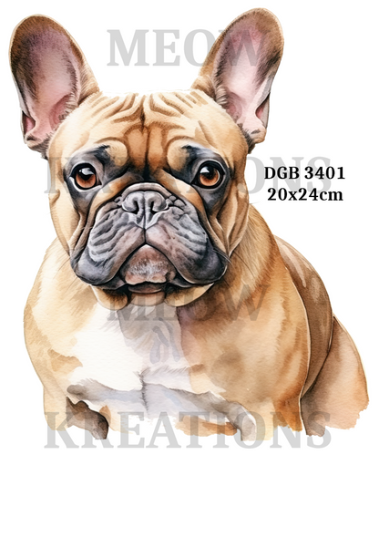 French Bulldog Watercolour Portrait Decoupage Rice Paper - DGB 3401