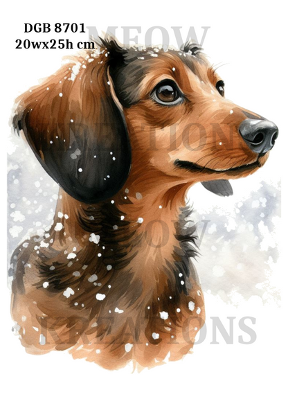 Winter Dachshund Watercolour Decoupage Rice Paper - DGB 8701