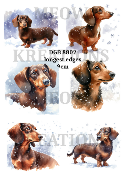 Dachshunds & Snowflakes Decoupage Rice Paper - DGB 8802