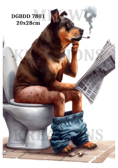 Dog Reading Newspaper Decoupage Rice Paper - DGBDD 7801