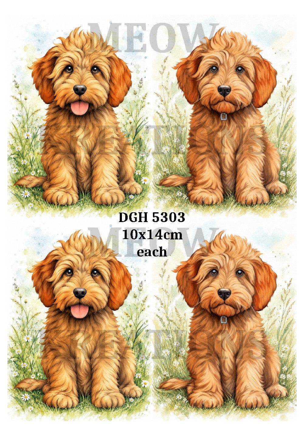 Golden Labradoodle Dogs Decoupage Rice Paper - DGH 5303
