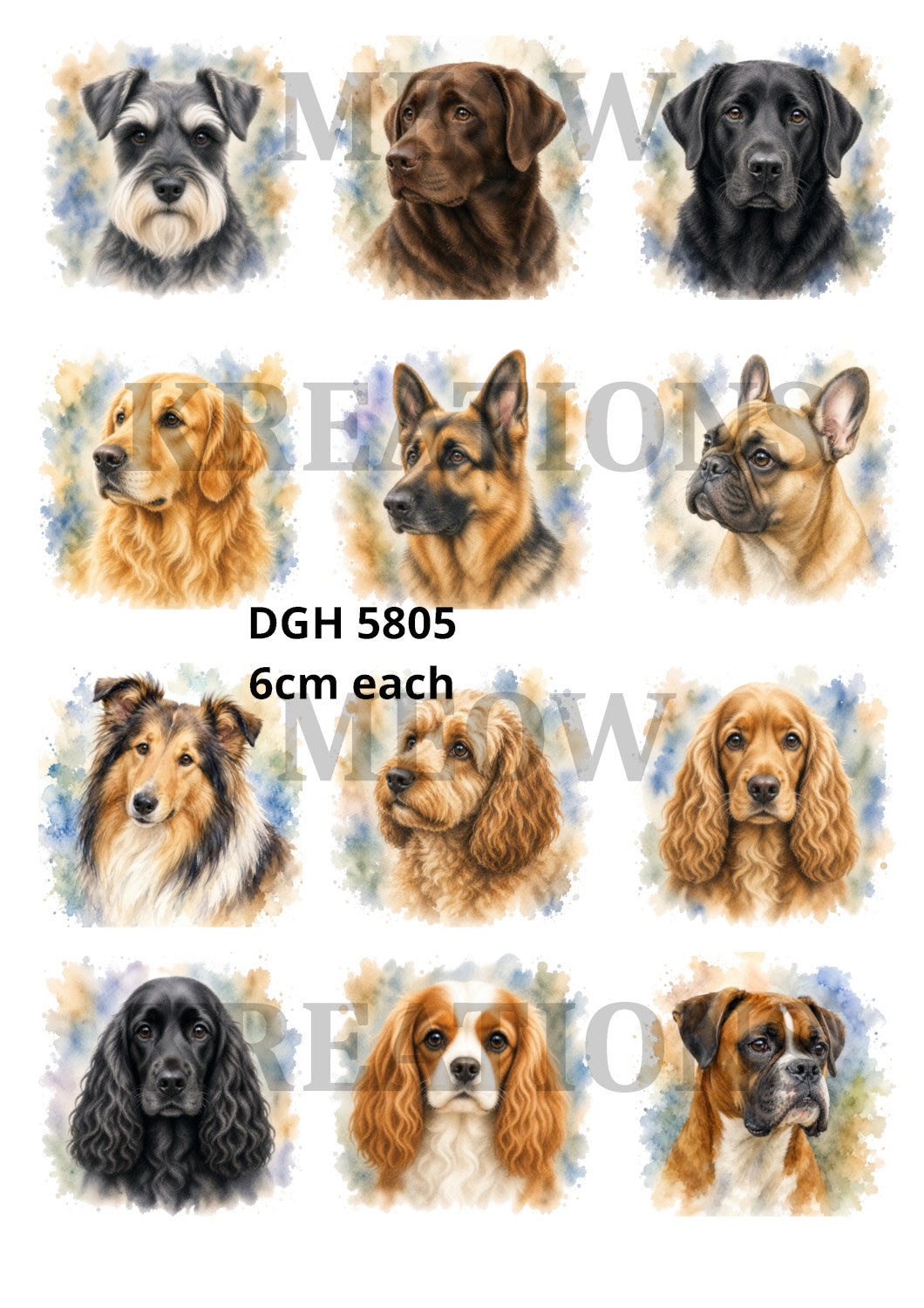 Assorted Dog Breeds Decoupage Rice Paper - DGH 5805