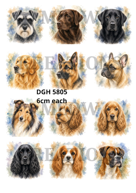 Assorted Dog Breeds Decoupage Rice Paper - DGH 5805
