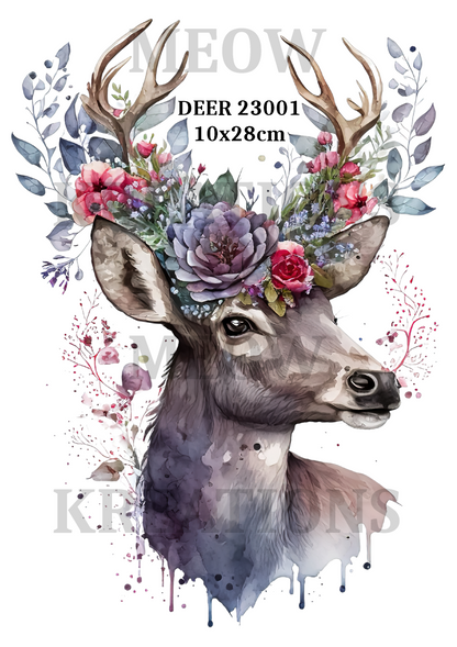 Stag with Floral Crown Decoupage Rice Paper - DEER 23001