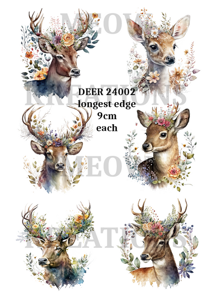 Stag with Floral Crown Decoupage Rice Paper - DEER 24002