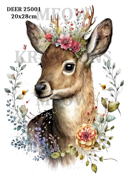 Doe with Floral Crown Decoupage Rice Paper - DEER 25001
