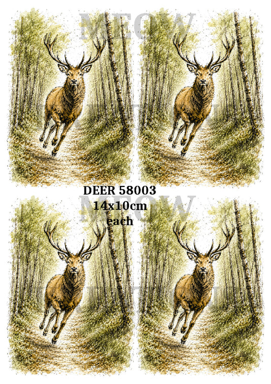 Running Stag Decoupage Rice Paper, Woodland Deer & Forest Scene- DEER 58003
