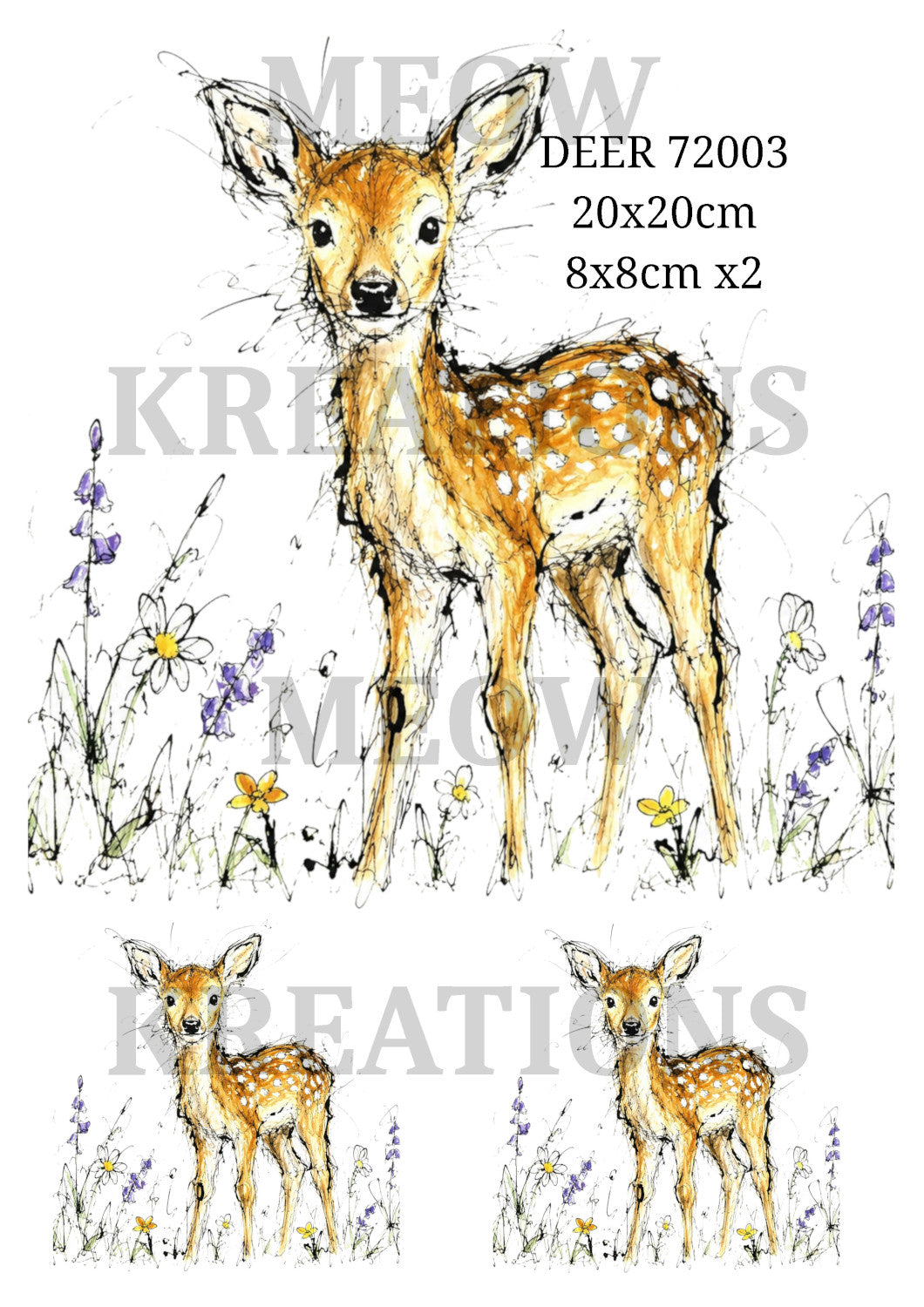 Whimsical Fawn & Wildflowers Decoupage Rice Paper - DEER 72003