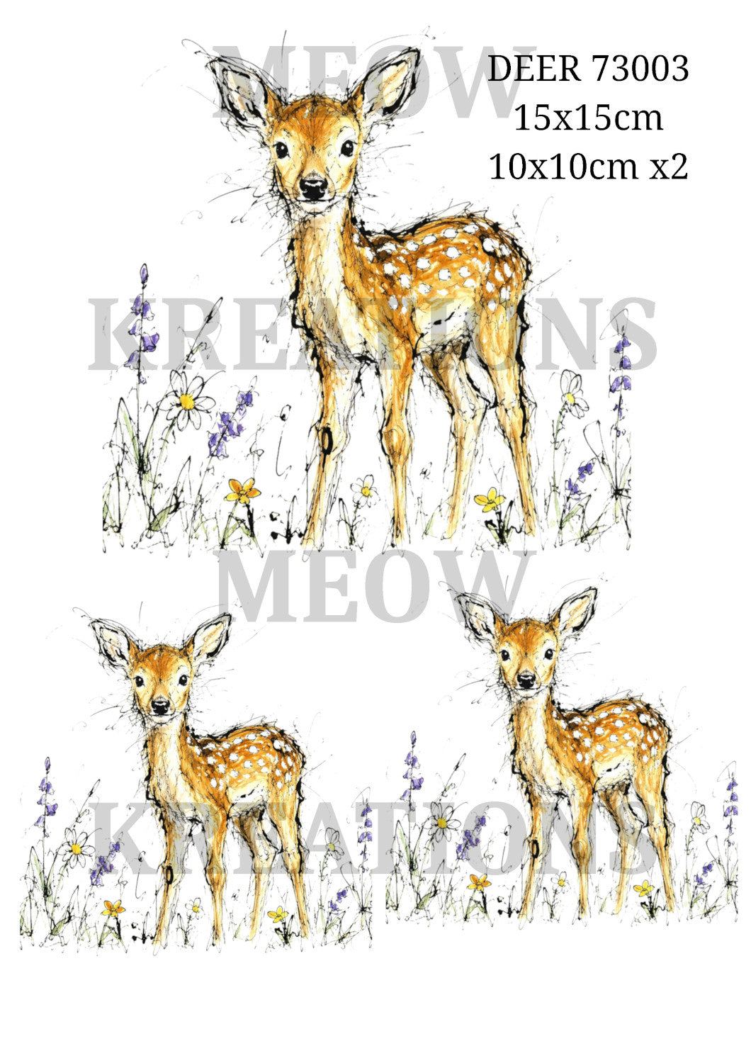 Whimsical Fawn & Wildflowers Decoupage Rice Paper - DEER 73003