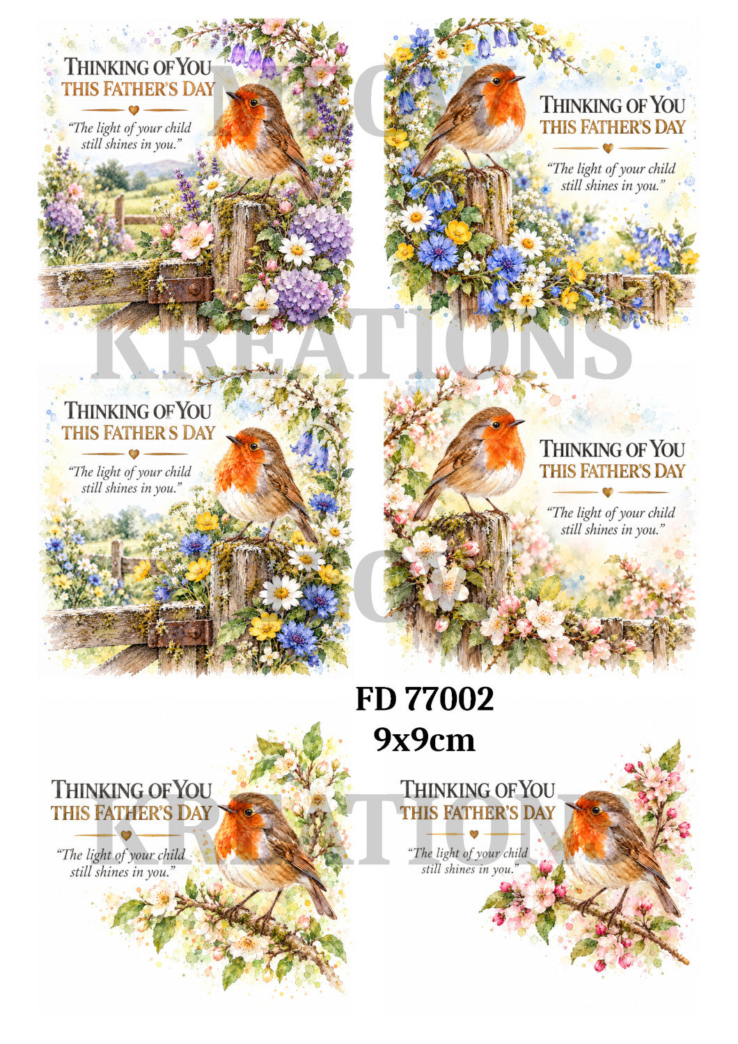 Father’s Day Memorial Robins & Flowers Decoupage Rice Paper - FD 77002