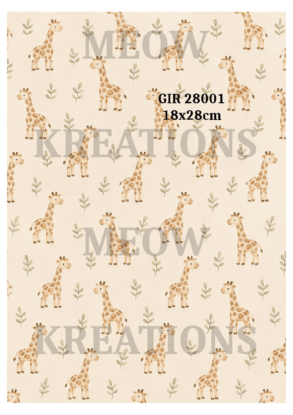 Toy Giraffe & Leaf Pattern Decoupage Rice Paper - GIR 28001