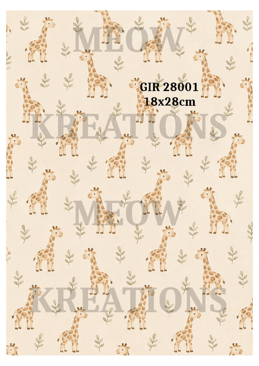 Toy Giraffe & Leaf Pattern Decoupage Rice Paper - GIR 28001