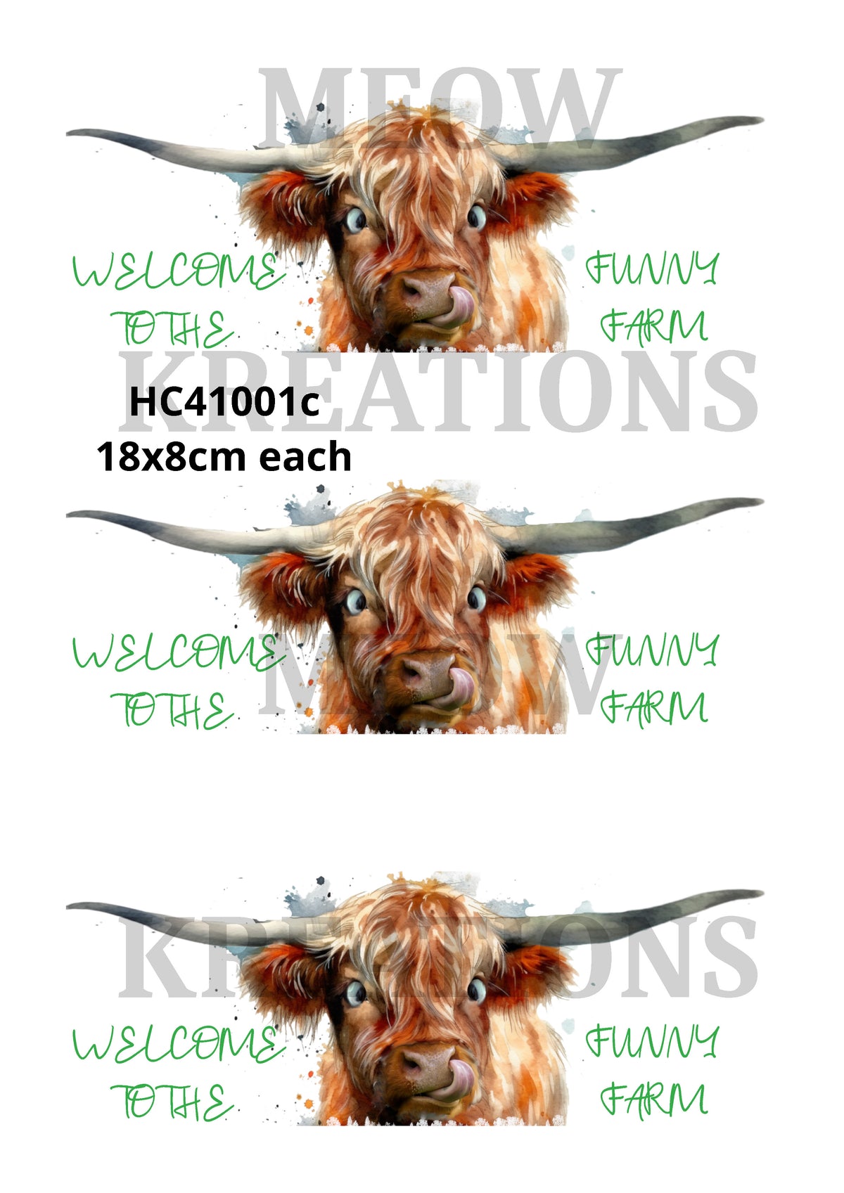 Highland Cow Funny Farm Decoupage Rice Paper - HC 41001c