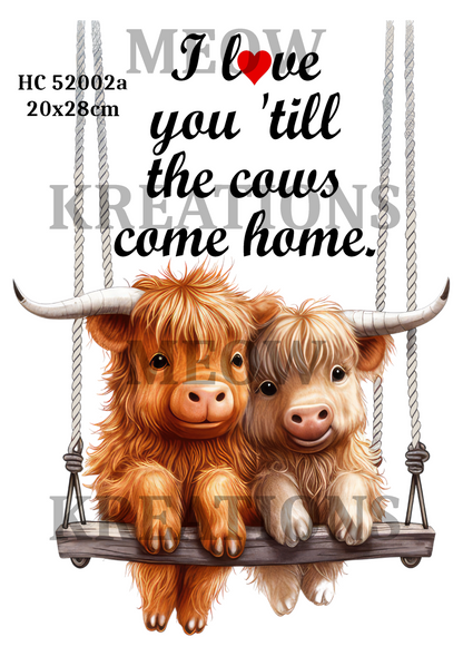 Highland Cow Love Decoupage Rice Paper - HC 52002a