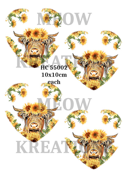 Highland Cow Floral Crown Decoupage Rice Paper - HC  55002
