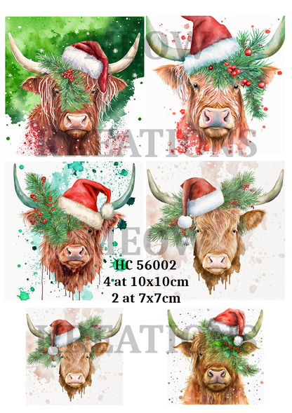 Highland Cow Christmas Decoupage Rice Paper - HC  56002