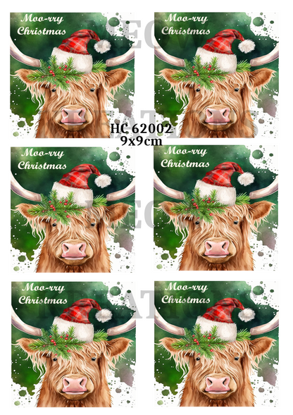 Highland Cow Christmas Decoupage Rice Paper - HC 62002