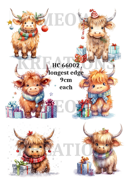 Highland Cow Christmas Decoupage Rice Paper - HC  66002