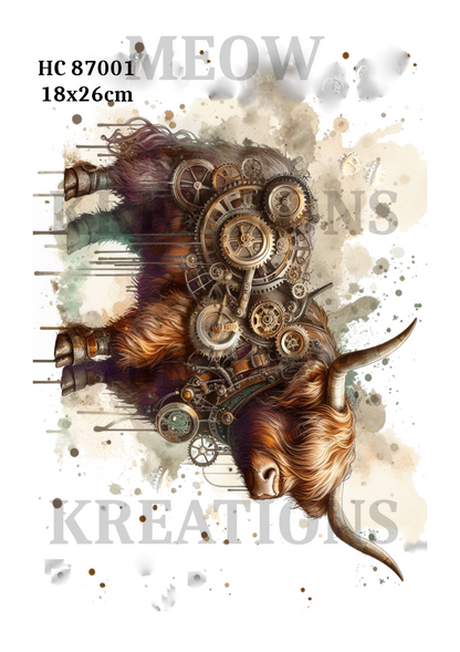 Highland Cow Steampunk Decoupage Rice Paper - HC 87001