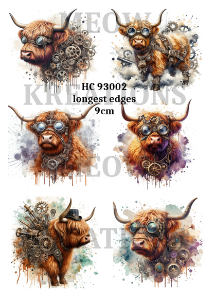 Highland Cow Steampunk Decoupage Rice Paper - HC 93002