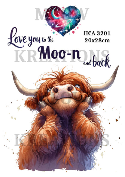 Highland Cow Love Decoupage Rice Paper - HCA 3201