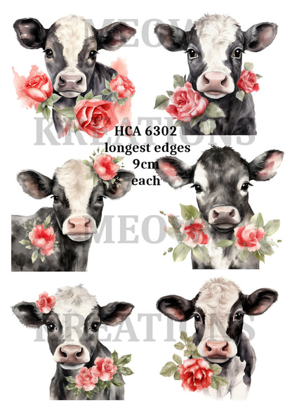 Cow Calf with Roses Decoupage Rice Paper - HCA 6302
