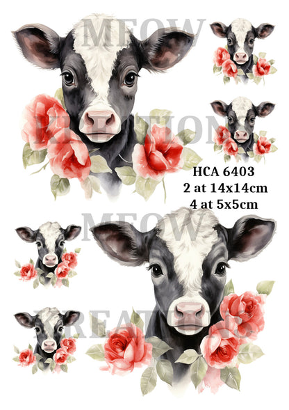 Cow Calf with Roses Decoupage Rice Paper - HCA 6403