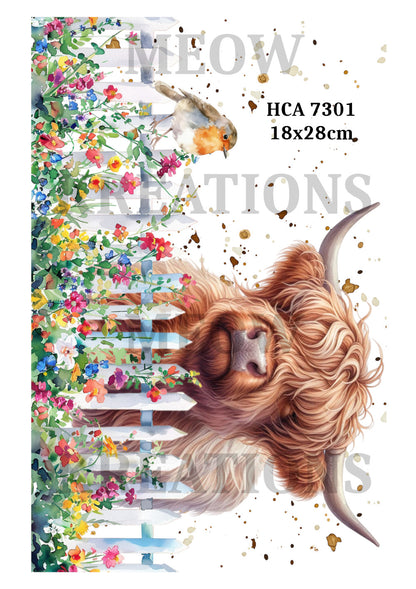 Highland Cow and Robin Decoupage Rice Paper - HCA 7301