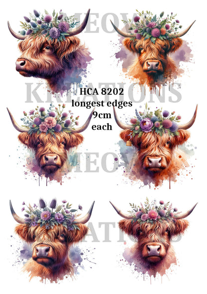 Highland Cow Floral Crown Decoupage Rice Paper - HCA 8202