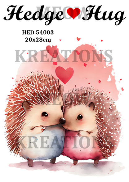 Hedgehog Love & Hug Decoupage Rice Paper - HED 54003