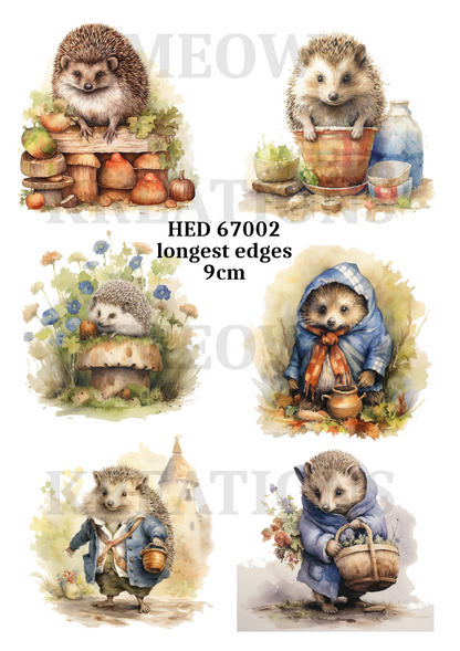 Gardening & Shopping Hedgehogs Decoupage Rice Paper - HED 67002