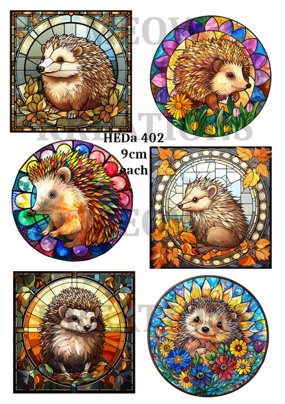 Stained Glass Hedgehogs Decoupage Rice Paper - HEDa 402