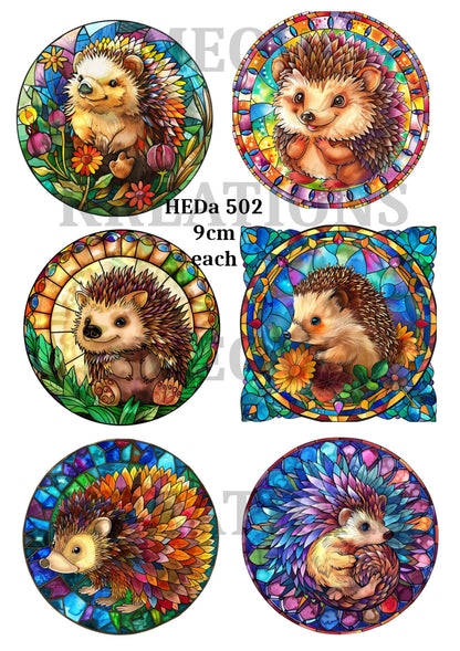 Stained Glass Hedgehogs Decoupage Rice Paper - HEDa 502