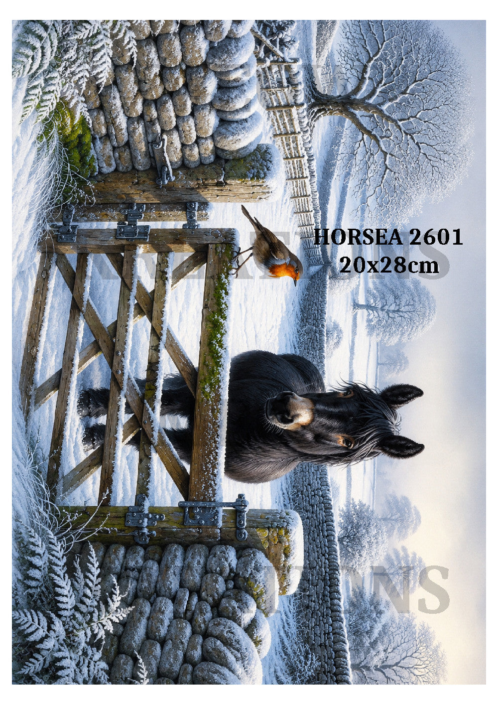 Black Horse & Robin Winter Christmas Decoupage Rice Paper - HORSEA 2601