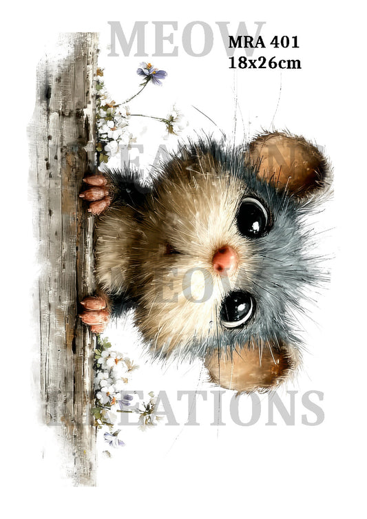 Peeking Watercolour Mouse Decoupage Rice Paper - MRA 401