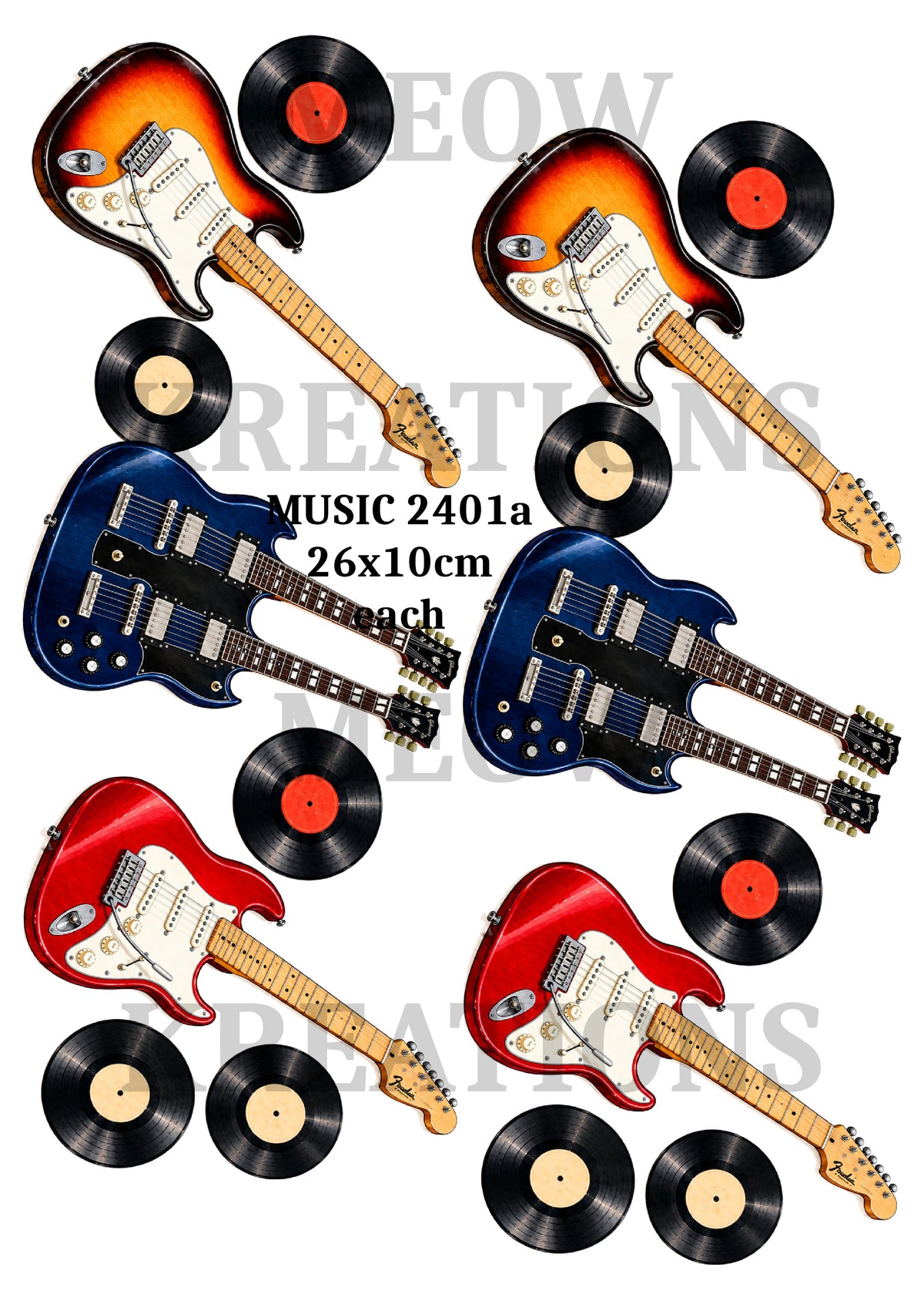 Electric Guitars & Vinyl Records Decoupage Rice Paper - MUSIC 2401a