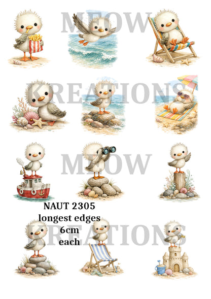 Cute Seagulls Coastal Seaside Decoupage Rice Paper - NAUT 2305