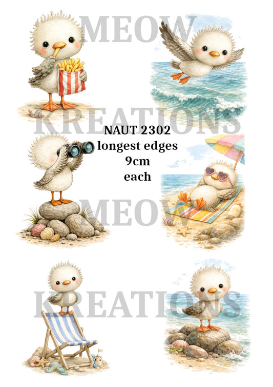 Cute Seagulls Coastal Seaside Decoupage Rice Paper - NAUT 2302