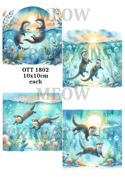 Underwater Otter Adventures Decoupage Rice Paper - OTT 1802