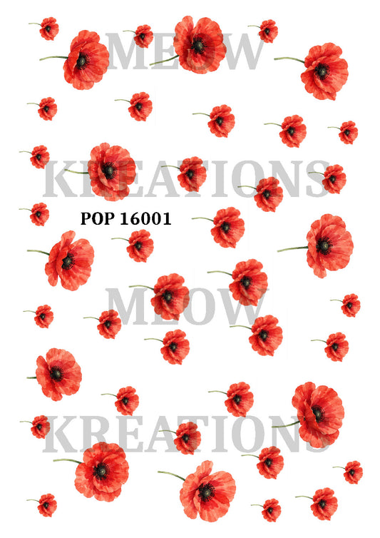 Scattered Red Poppies Decoupage Rice Paper - POP 16001