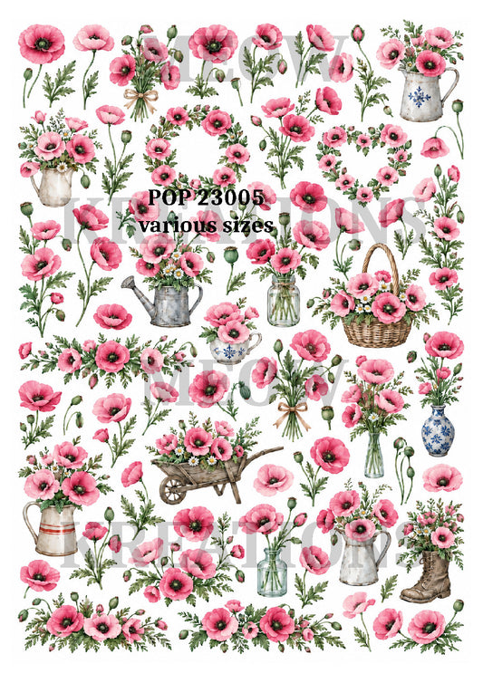 Pink Poppy Collection Decoupage Rice Paper - POP 23005