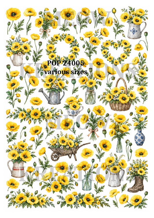 Yellow Poppy Collection Decoupage Rice Paper - POP 24005
