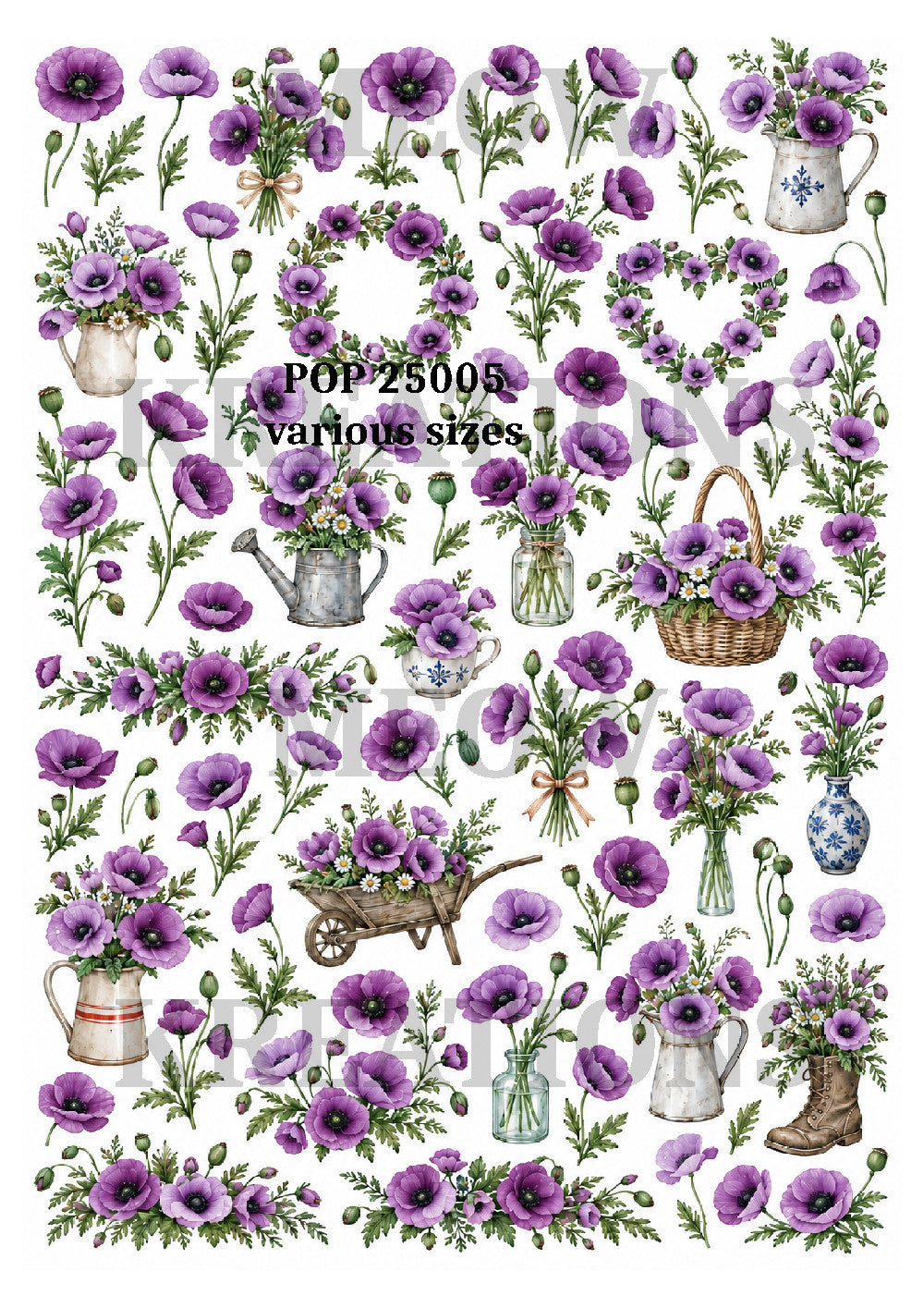 Purple Poppy Collection Decoupage Rice Paper - POP 25005