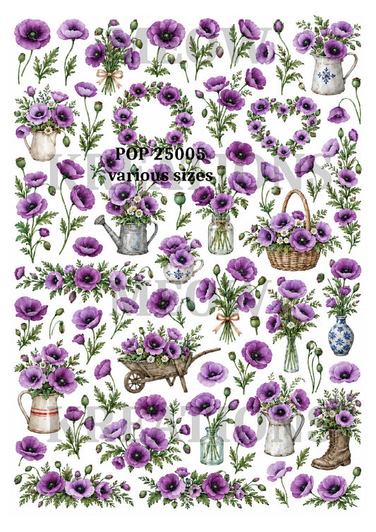 Purple Poppy Collection Decoupage Rice Paper - POP 25005