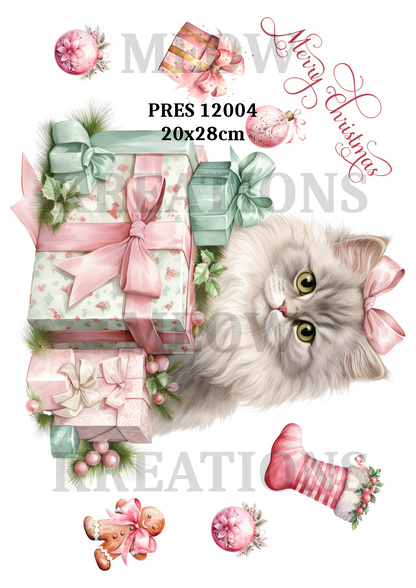 Cat Christmas Decoupage Rice Paper - PRES 12004