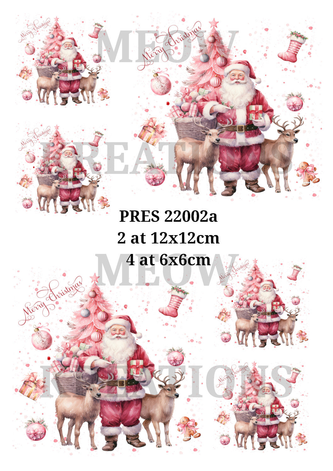 Pink Santa Claus & Reindeer Christmas Design Decoupage Rice Paper - PRES 22002a