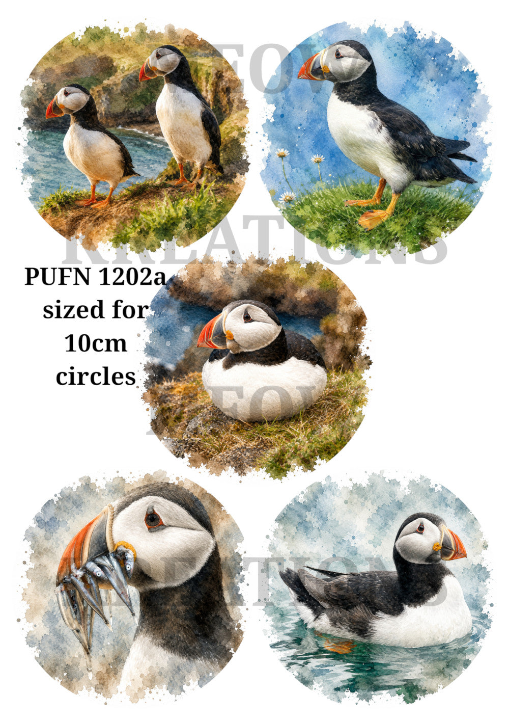 Puffin Watercolour Coastal Bird Decoupage Rice Paper – PUFN 1202a