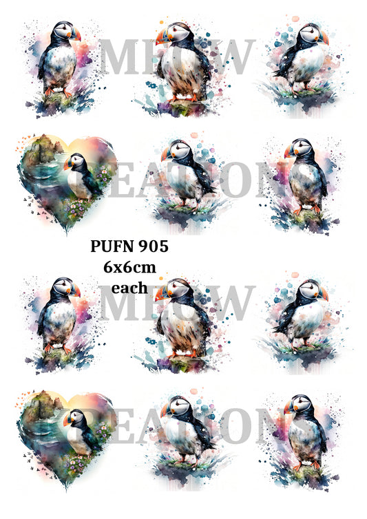 Puffin Watercolour Coastal Bird Decoupage Rice Paper – PUFN 905