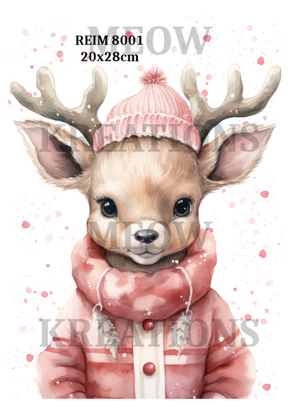 Cute Reindeer Stag Christmas Decoupage Rice Paper - REIM 8001