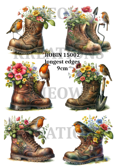Robin Bird on Boot Decoupage Rice Paper - ROBIN 15002